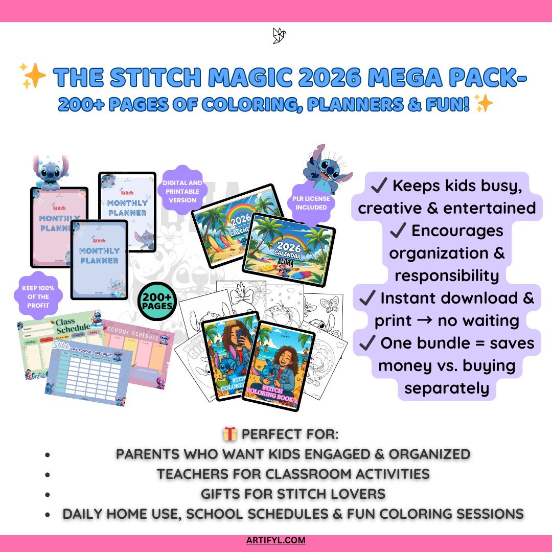 The Ultimate STITCH Fun & Organization Bundle for Kids (Digital + Printable) + PLR License